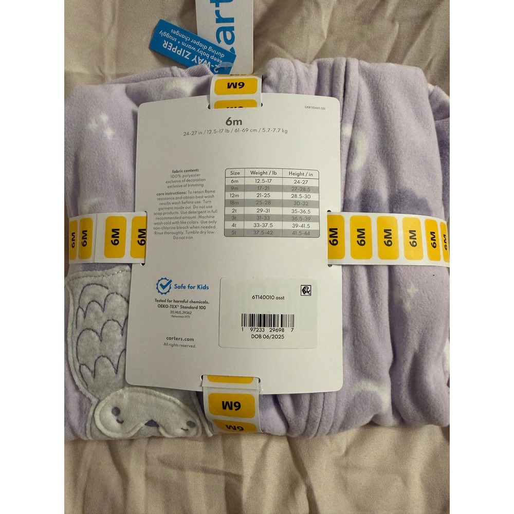 Carters Baby Girl 6M Fleece Footie Pajama Purple Cloud Owl 2-Way Zipper NWT - Picture 4 of 4
